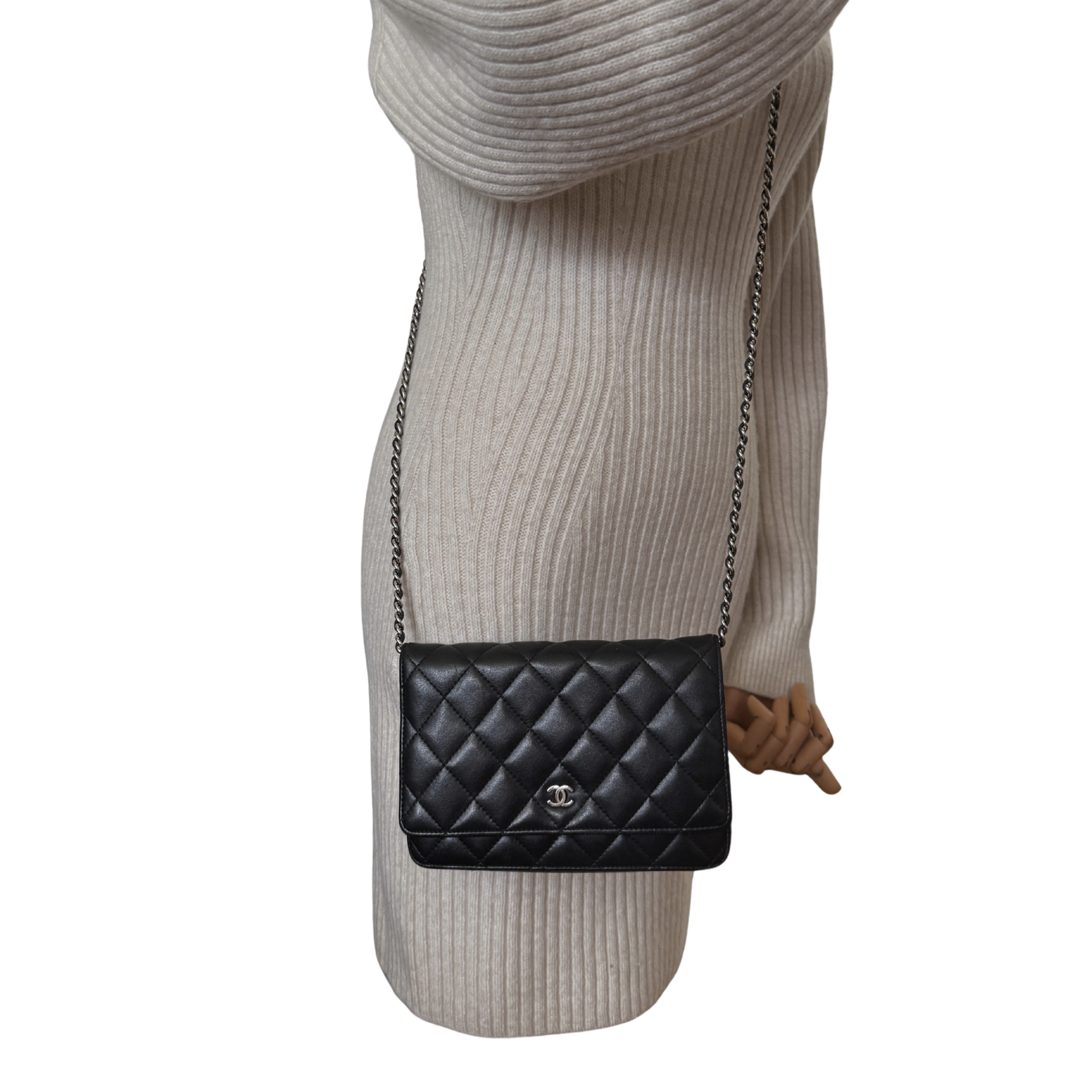 Chanel Wallet on Chain Bag Lammleder Schwarz silberne Hardware / sehr gut Chanel