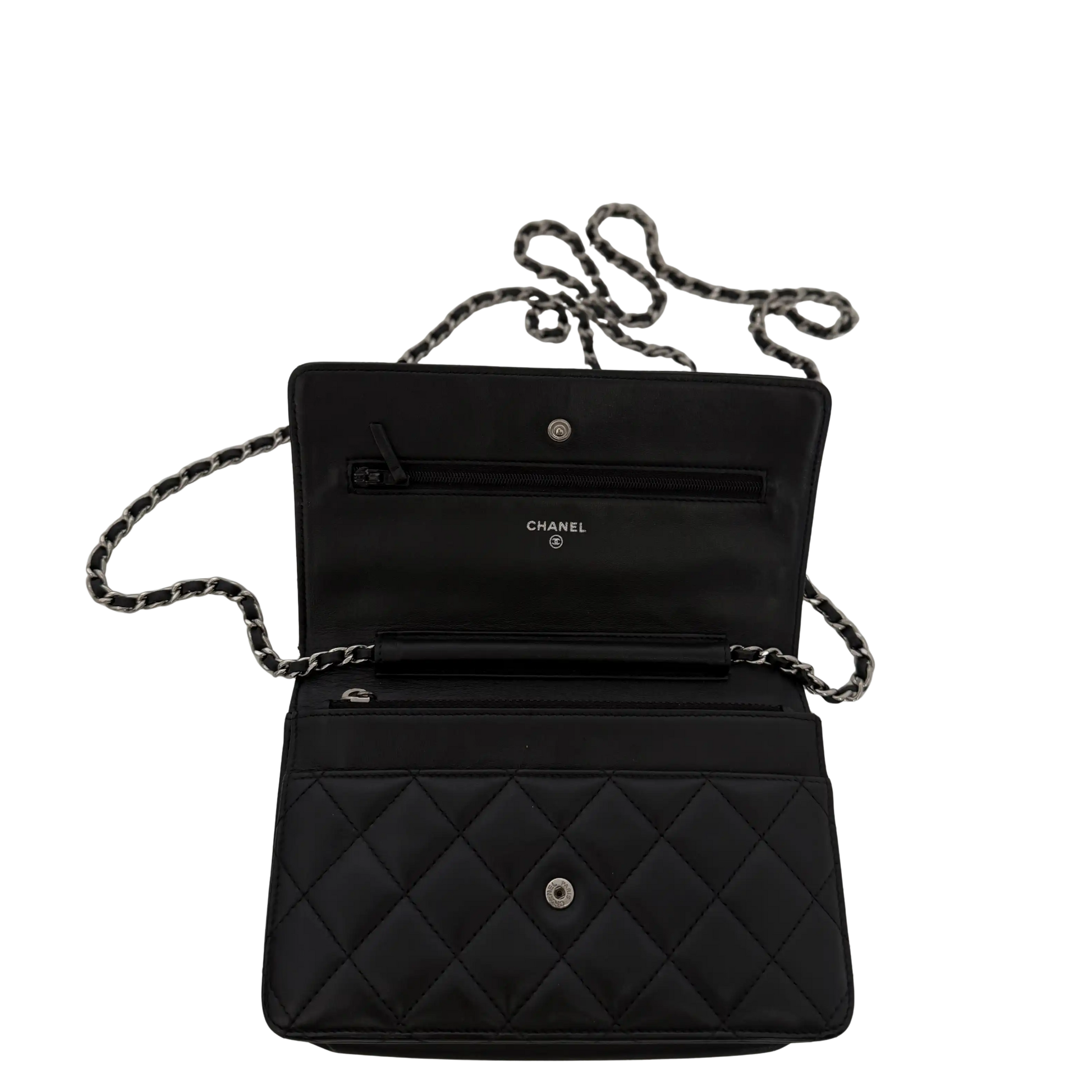 Chanel Wallet on Chain Bag Lammleder Schwarz silberne Hardware / sehr gut Chanel