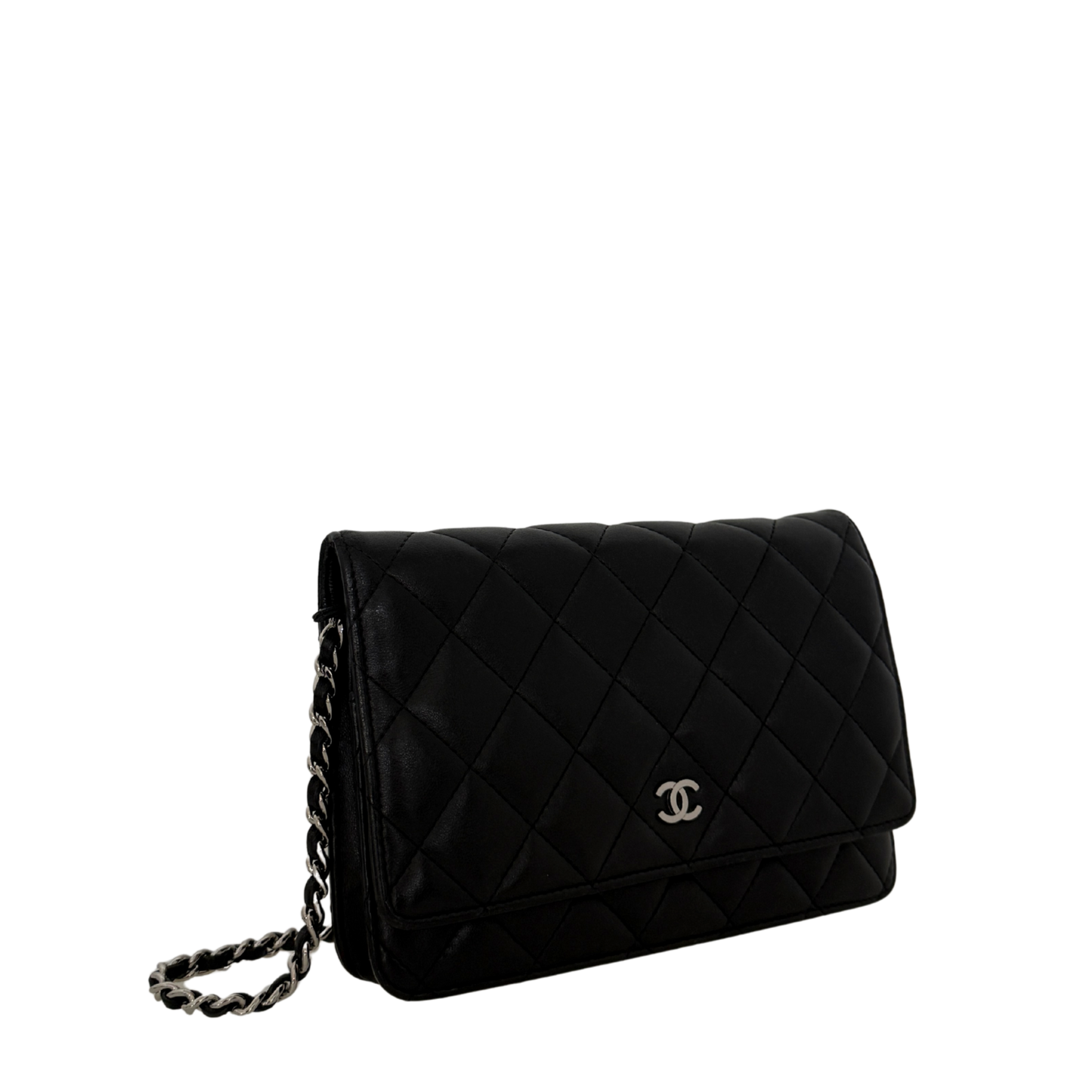 Chanel Wallet on Chain Bag Lammleder Schwarz silberne Hardware / sehr gut Chanel
