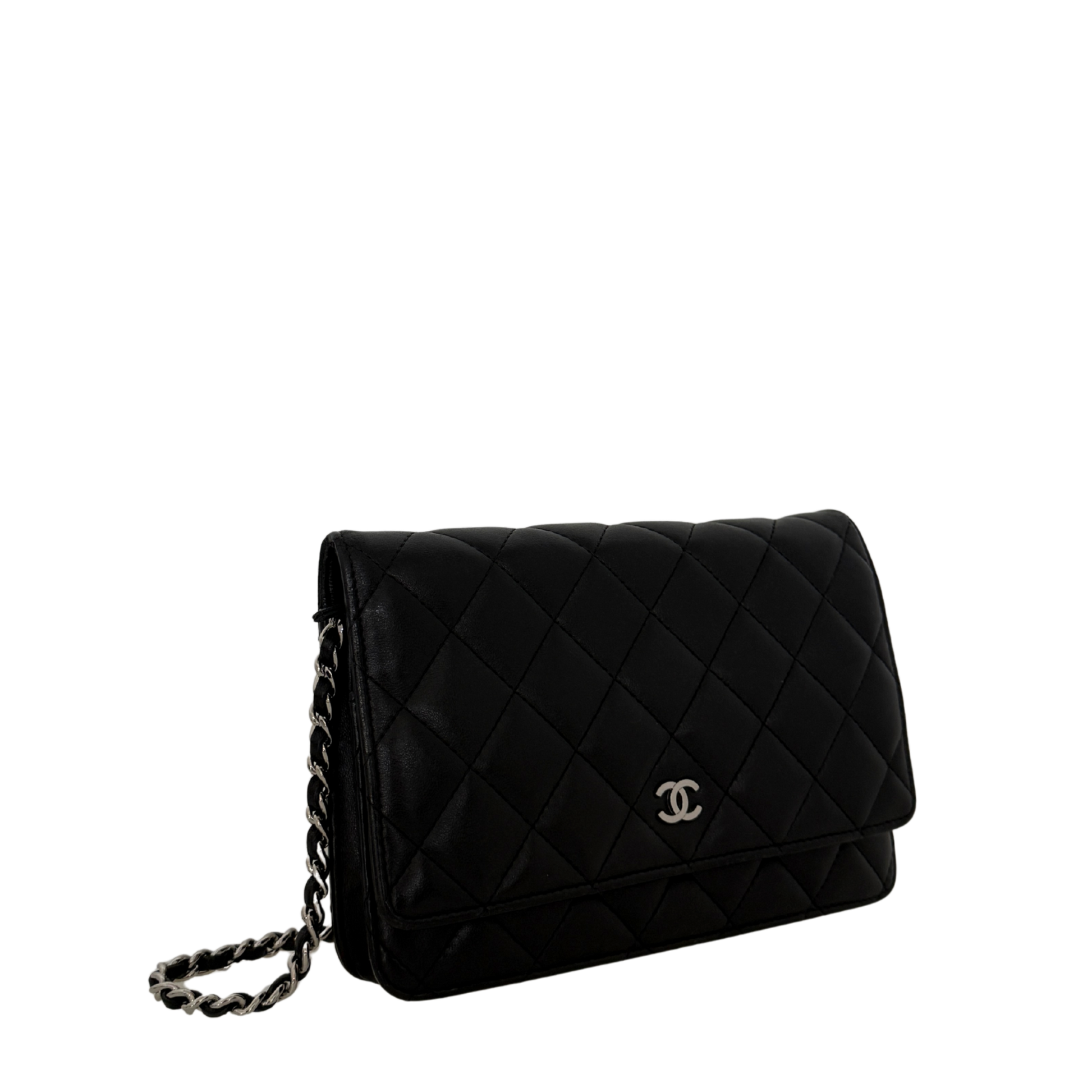 Chanel Wallet on Chain Bag Lammleder Schwarz silberne Hardware / sehr gut Chanel