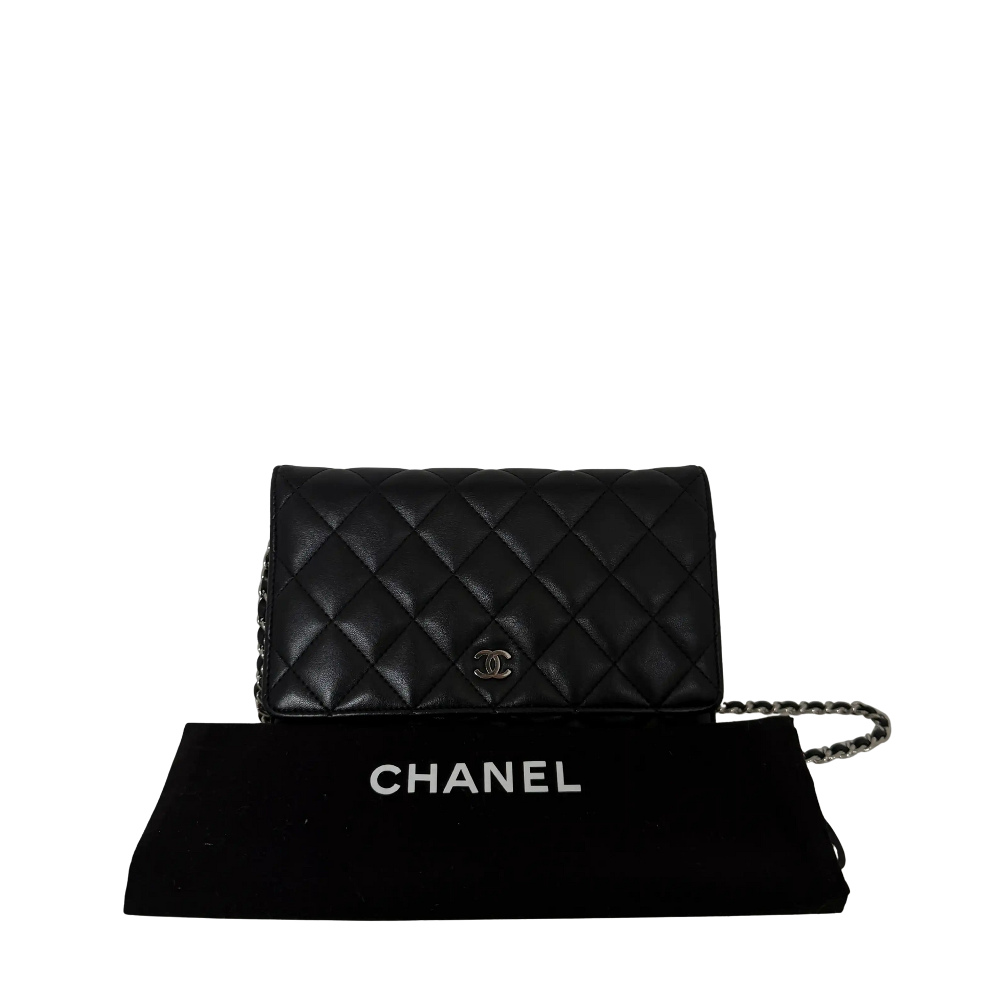 Chanel Wallet on Chain Bag Lammleder Schwarz silberne Hardware / sehr gut Chanel