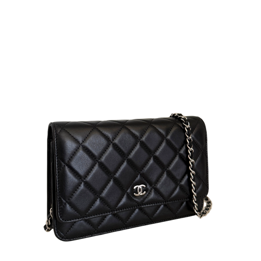 Chanel Wallet on Chain Bag Lammleder Schwarz silberne Hardware / neuwertig Chanel