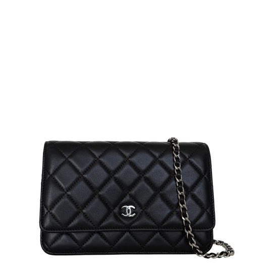 Chanel Wallet on Chain Bag Lammleder Schwarz silberne Hardware / neuwertig Chanel