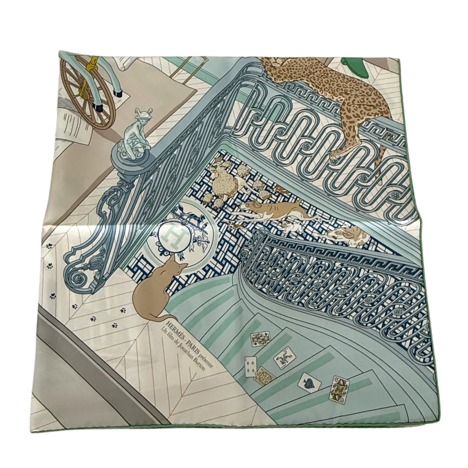 Hermès Carré 90 MYSTERE AU 24 Seidentuch Grau Fullset / neuwertig Hermès