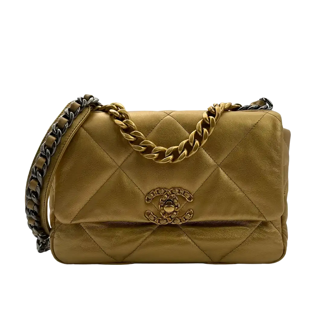 Chanel 19 Flap Bag Small Tasche Lammleder gold selten Fullset
