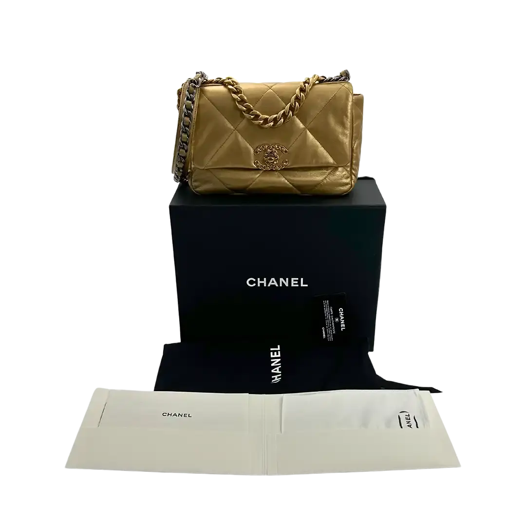 Chanel 19 Flap Bag Small Tasche Lammleder gold selten Fullset / neuwertig Chanel