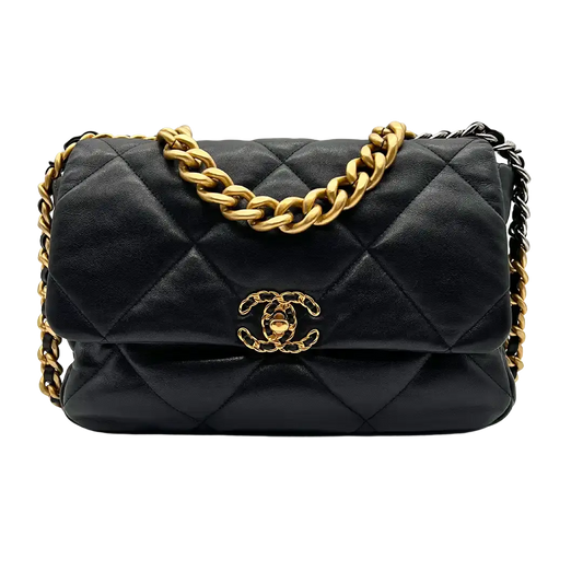 Chanel 19 Flap Bag große Tasche Lammleder schwarz / sehr gut Fullset Chanel