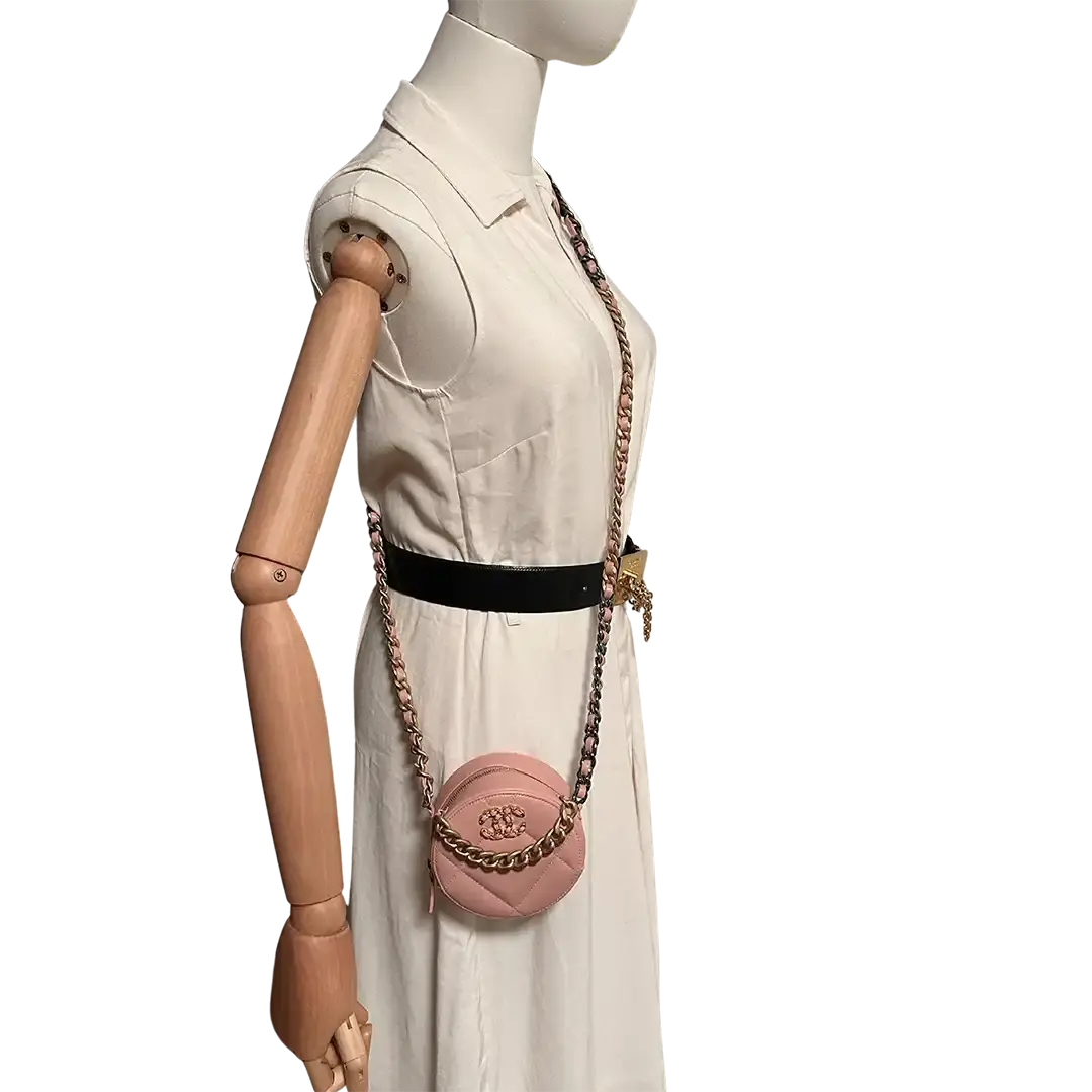Chanel 19 Round Clutch Chain Schultertasche light Pink / neuwertig Chanel