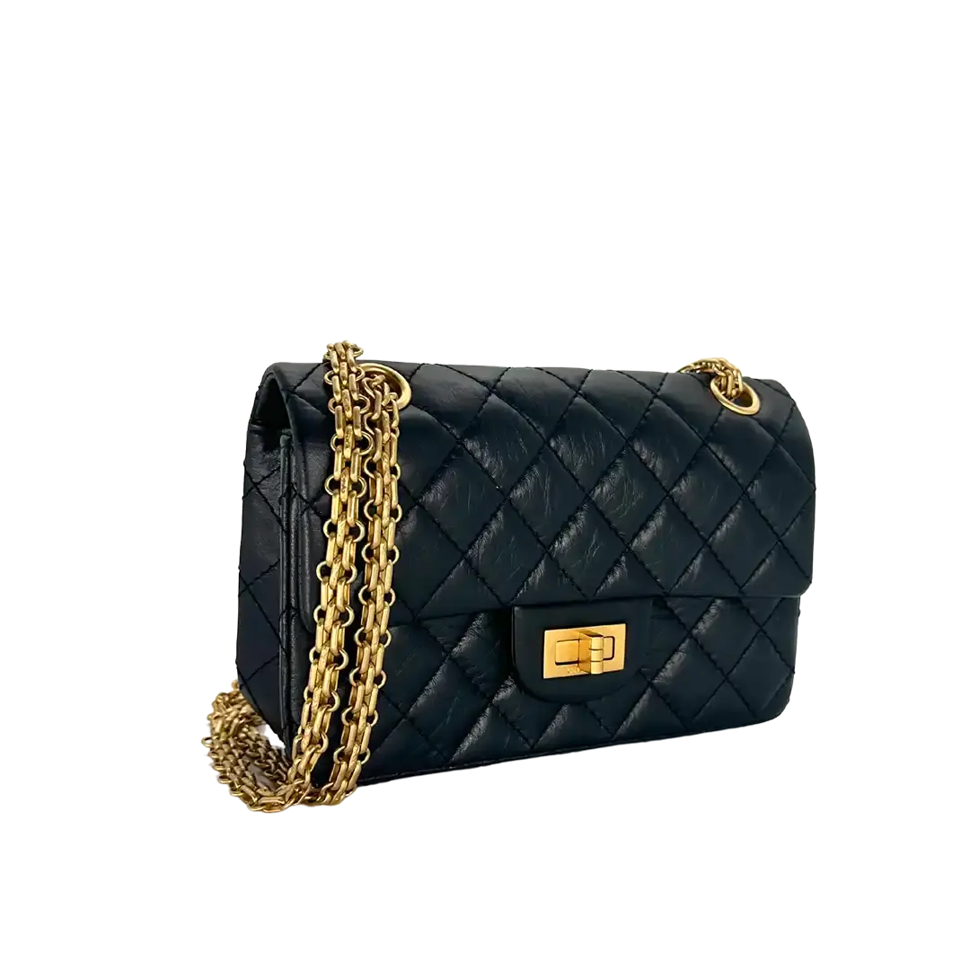 Chanel 2.55 Mini Tasche Kalbsleder in Vintage Optik schwarz / neuwertig Chanel