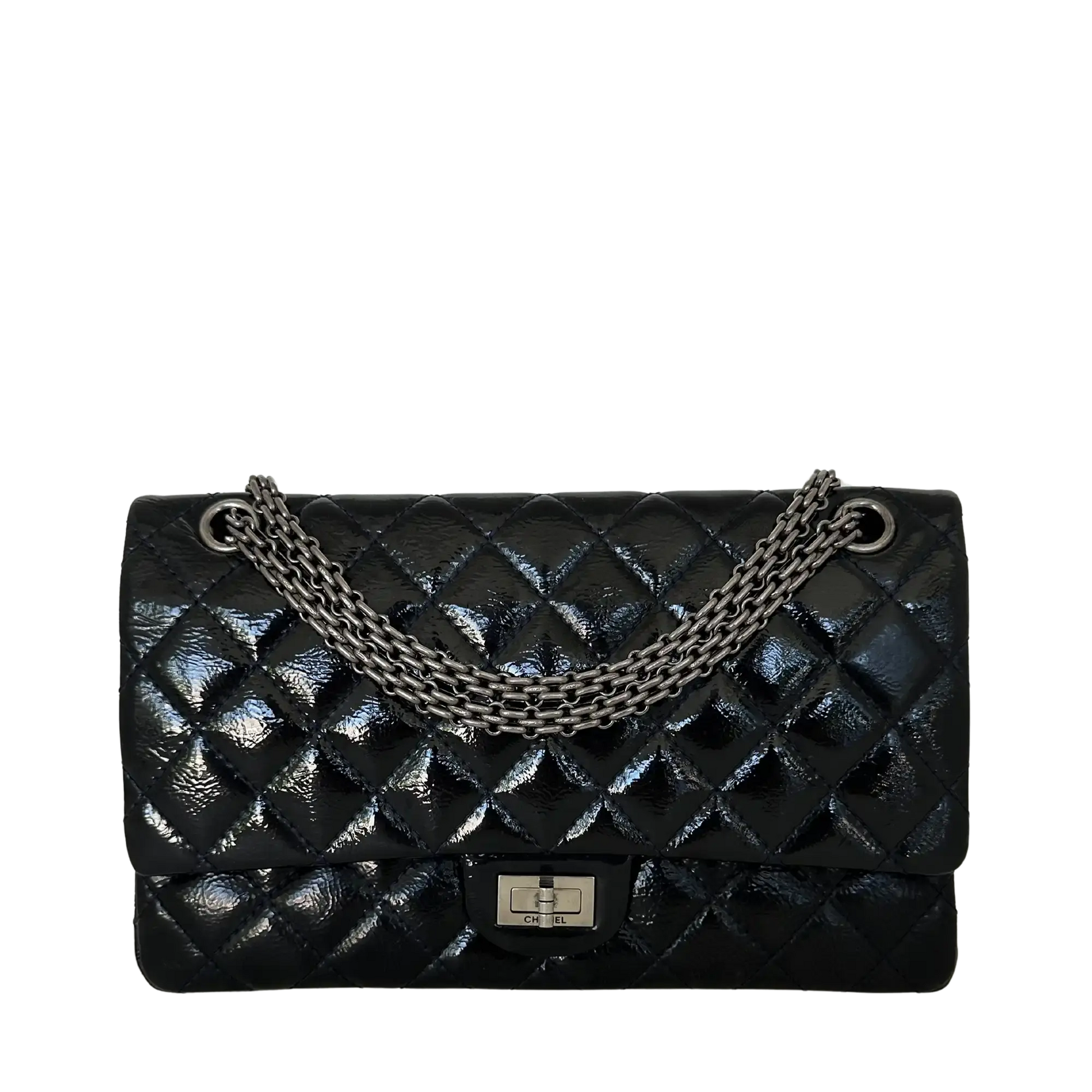 Chanel 2.55 Reissue 226 Medium Double Flap Bag Metallic Kalbsleder dunkelblau / sehr gut Chanel
