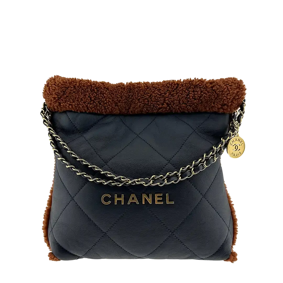 Chanel 22 kleine Hobobag aus Lammleder mit Lammfell / neuwertig Chanel