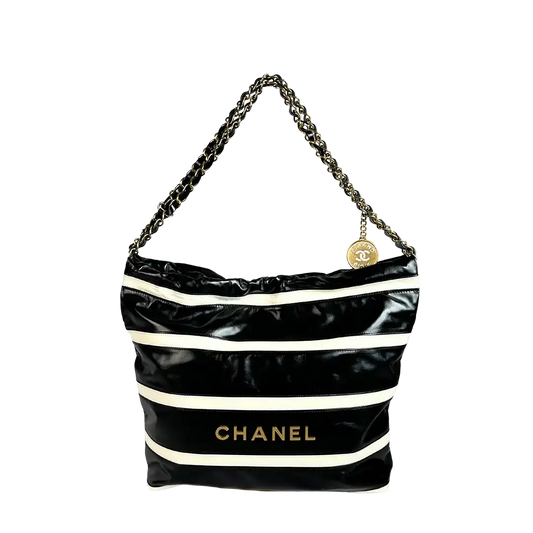 Chanel 22 kleine Hobobag schwarz weiß gestreift 2024 / neuwertig Chanel