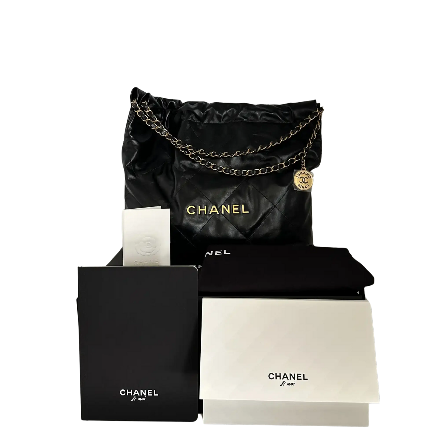 Chanel 22 mittelgoße Hobobag schwarz goldene Hardware 2025 Fullset / ungetragen Chanel