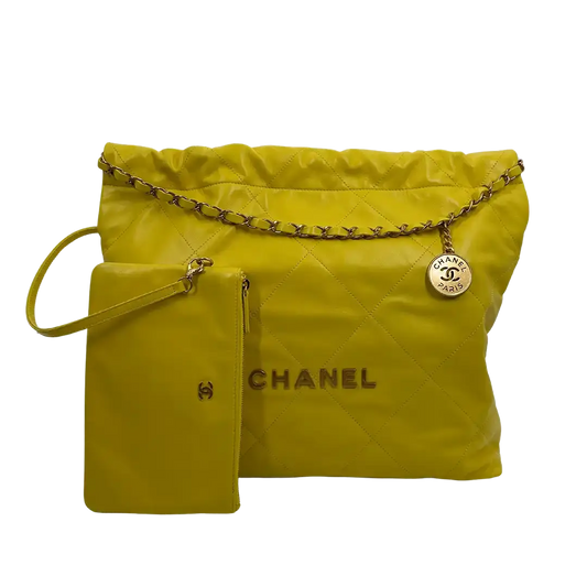 Chanel 22 mittelgroße Tasche Kalbsleder gelb / neuwertig Chanel