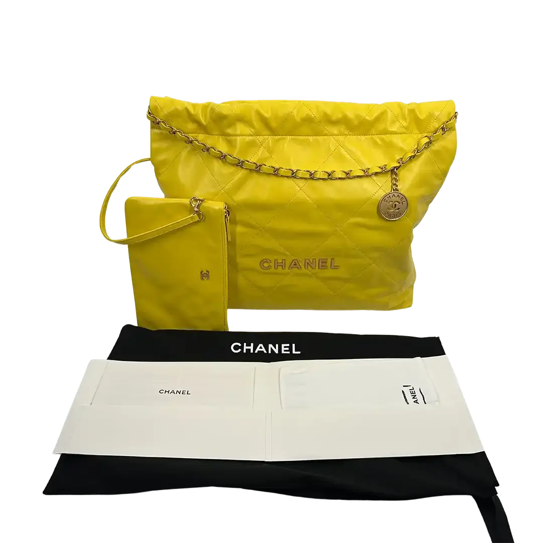 Chanel 22 mittelgroße Tasche Kalbsleder gelb / neuwertig Chanel