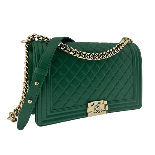 Chanel Boy Medium Lammleder grün Fullset / sehr gut Chanel