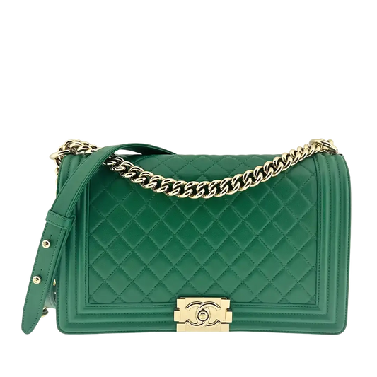 Chanel Boy Medium Lammleder grün Fullset / sehr gut Chanel