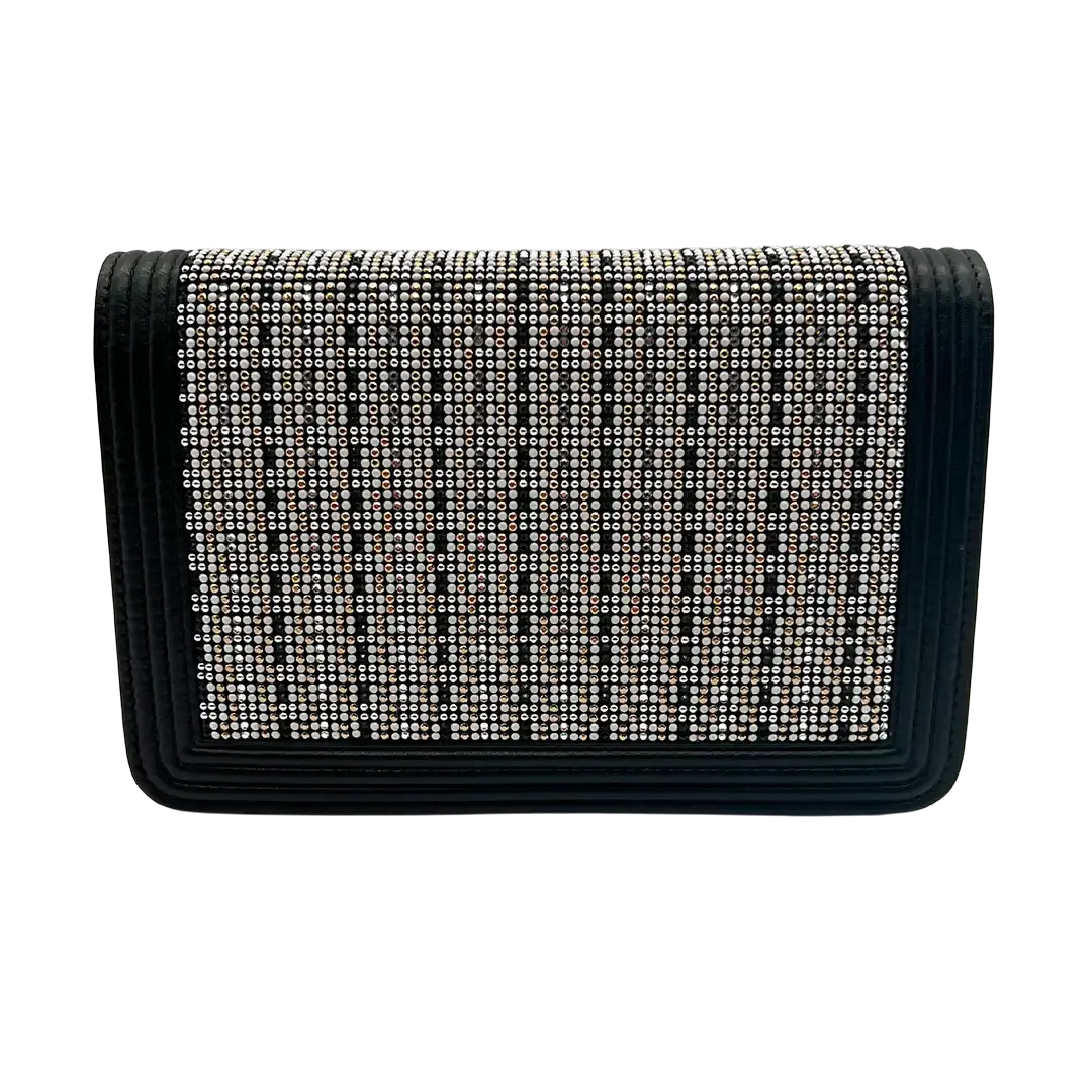 Chanel Boy Strass Wallet On Chain WOC Kalbsleder schwarz / ungetragen Chanel