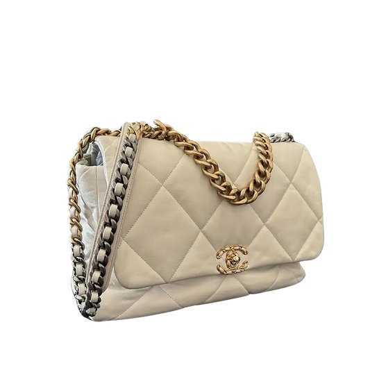 Chanel Chanel 19 Maxitasche Lammleder weiß / sehr gut Chanel