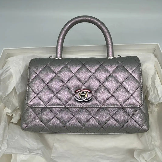 Chanel Coco Handle Bag Mini Iridescent purple Kaviarleder Fullset / wie Neu - Echtheitscheck
