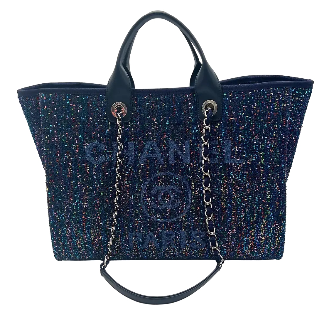 Chanel Deauville Pailetten blau  front kette