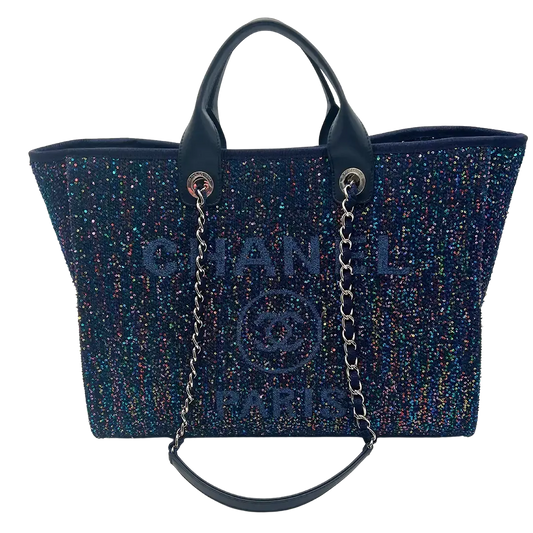 Chanel Deauville Pailetten blau  front kette