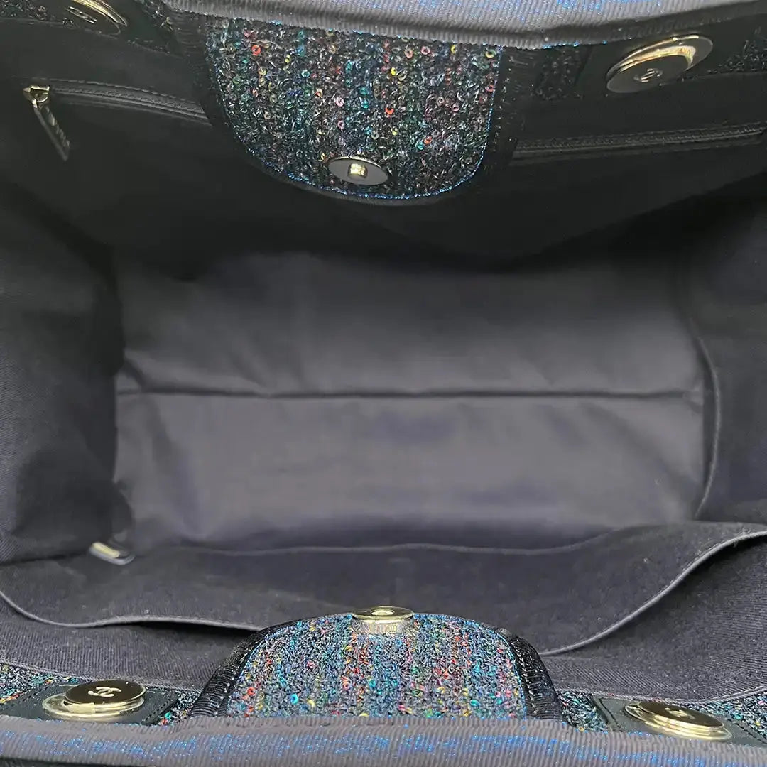 Chanel Deauville Shopping Bag blau Pailetten silberne Hardware / neu Chanel
