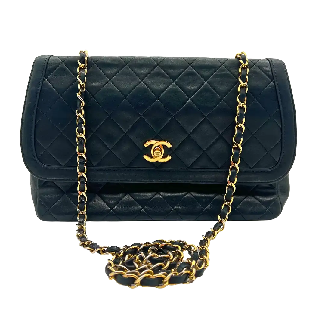 Chanel Diana Vintage Classic Chain Single Flap Lammleder schwarz 1