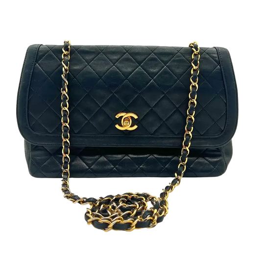 Chanel Diana Vintage Classic Chain Single Flap Lammleder schwarz 1