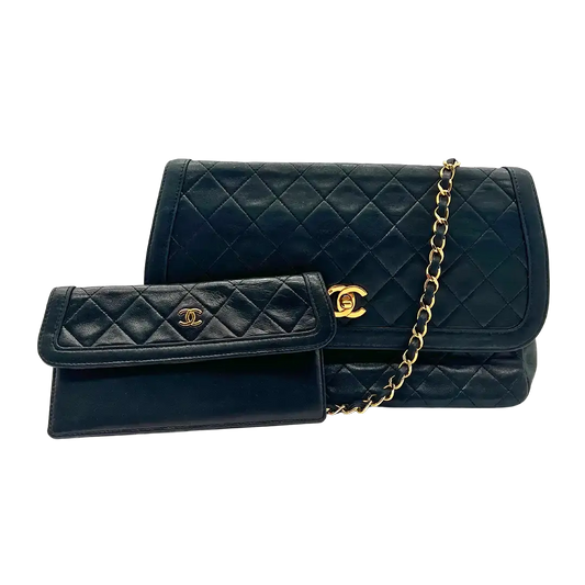 Chanel Diana Vintage Classic Chain Single Flap Lammleder schwarz 2