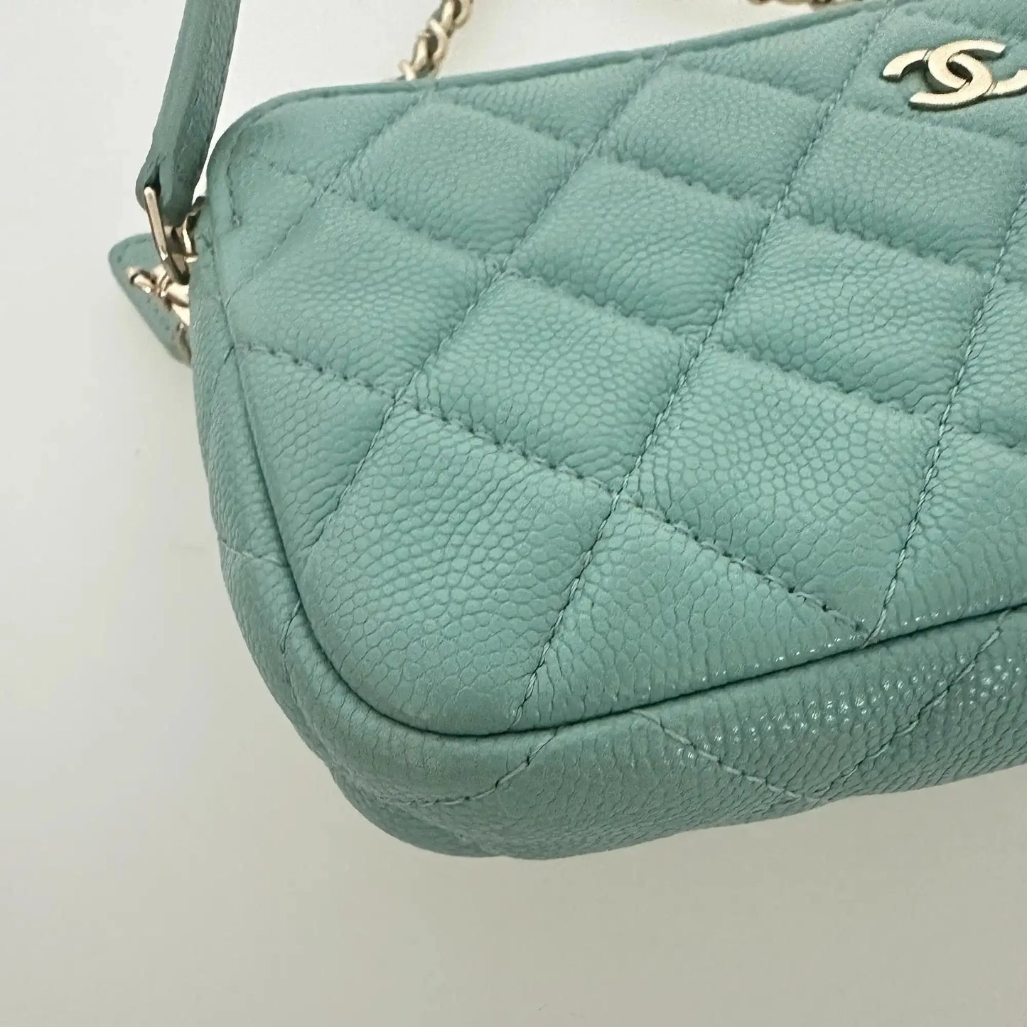 Chanel Double Zip Wallet on Chain türkis Kaviarleder 2020 / sehr gut Chanel