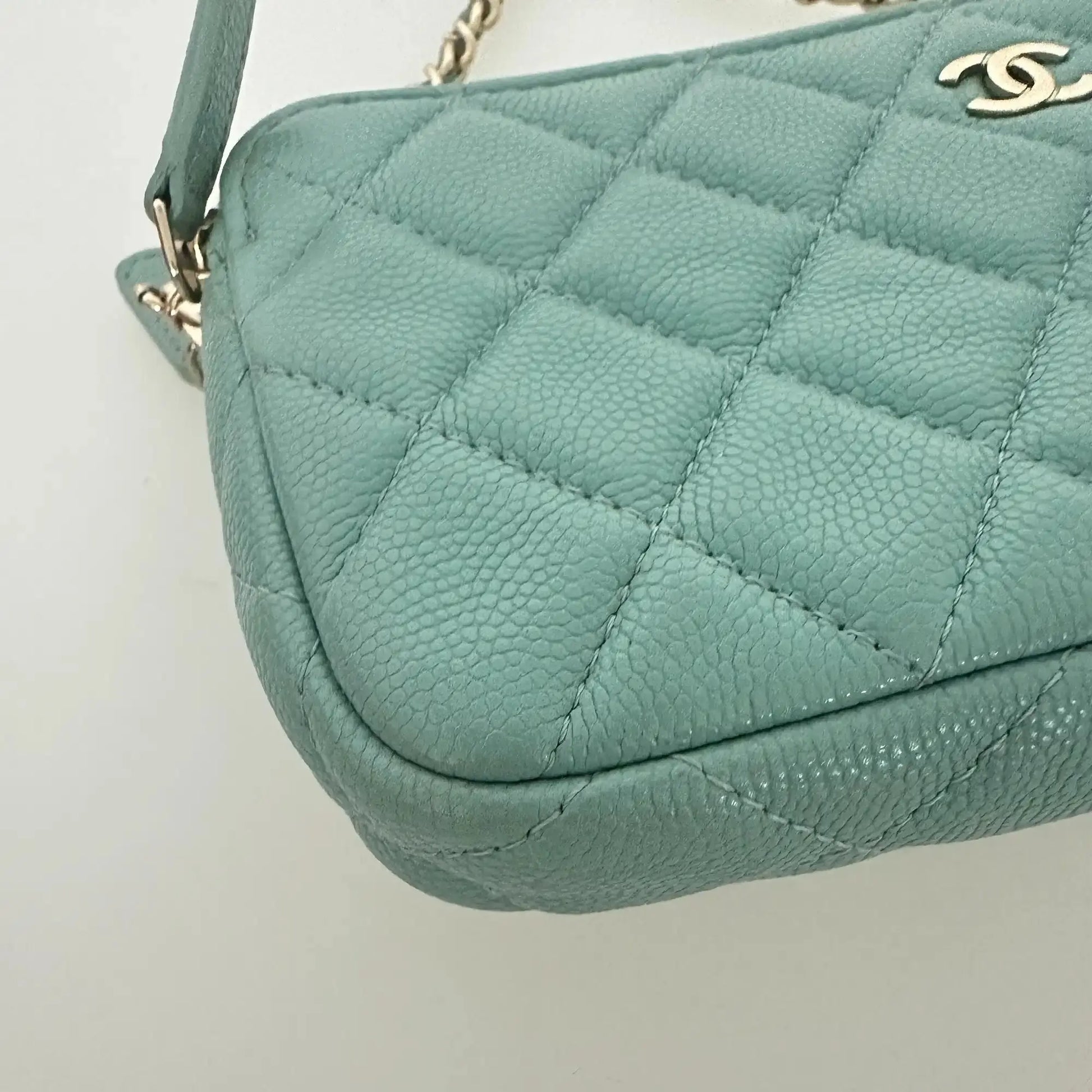 Chanel Double Zip Wallet on Chain türkis Kaviarleder 2020 / sehr gut Chanel