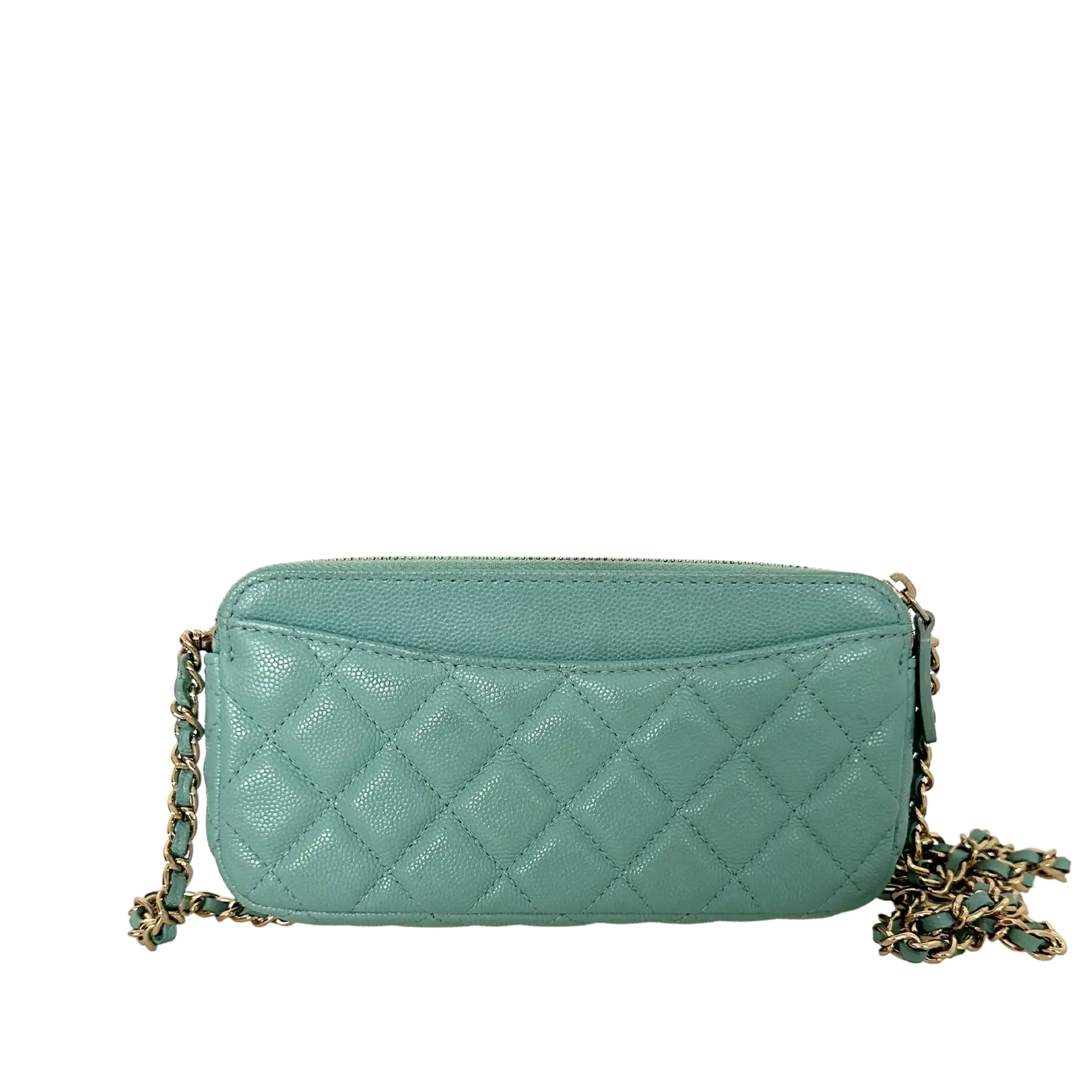 Chanel Double Zip Wallet on Chain türkis Kaviarleder 2020 / sehr gut Chanel