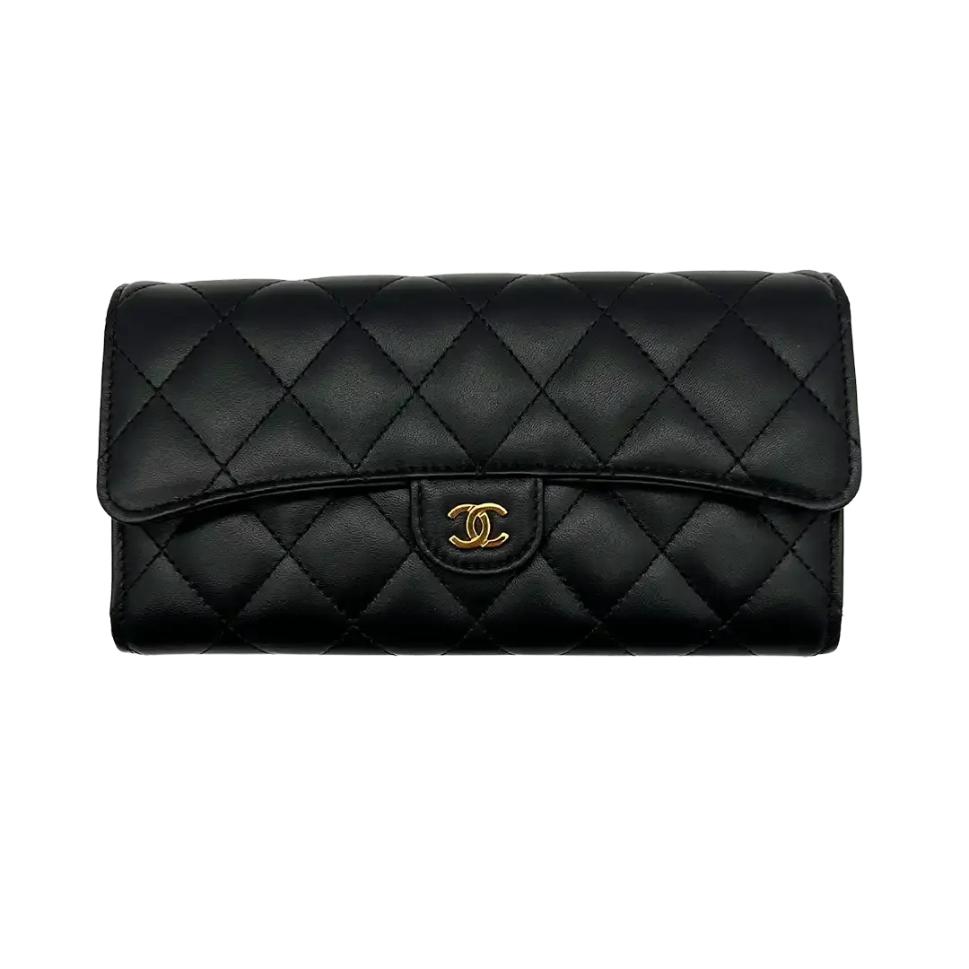 Chanel Geldbörse / Brieftasche Lammleder schwarz / ungetragen Chanel