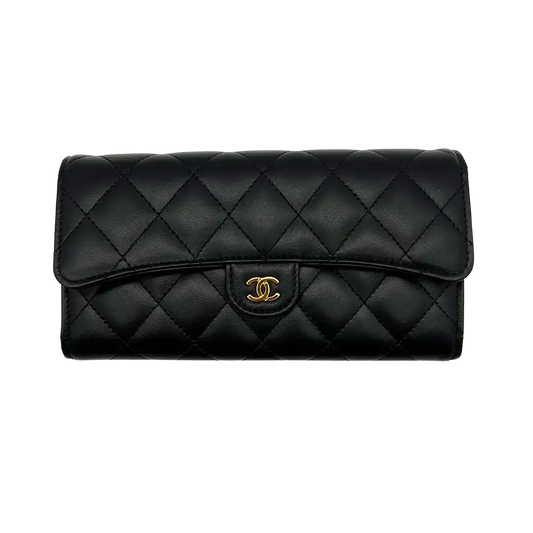 Chanel Geldbörse / Brieftasche Lammleder schwarz / ungetragen Chanel
