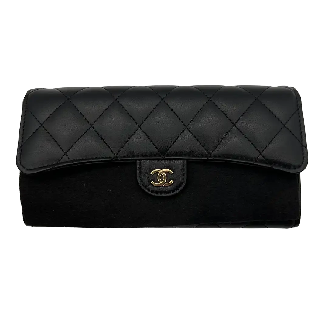 Chanel Geldbörse / Brieftasche Lammleder schwarz / ungetragen Chanel