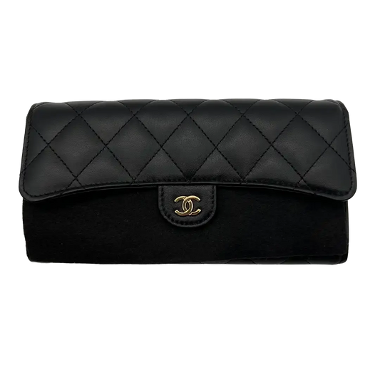 Chanel Geldbörse / Brieftasche Lammleder schwarz / ungetragen Chanel