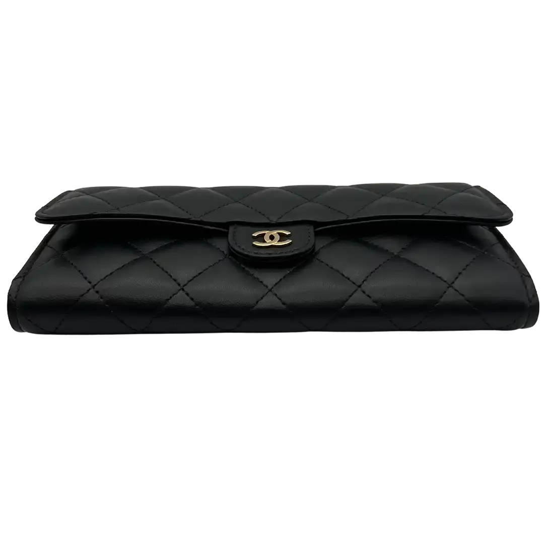 Chanel Geldbörse / Brieftasche Lammleder schwarz / ungetragen Chanel