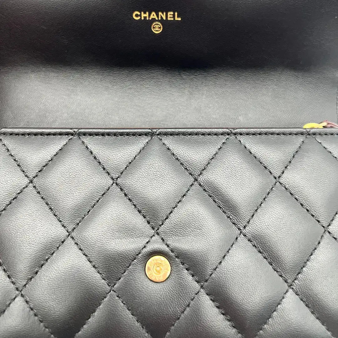 Chanel Geldbörse / Brieftasche Lammleder schwarz / ungetragen Chanel