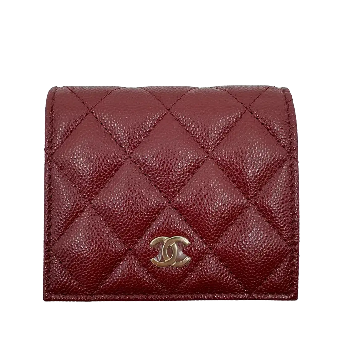 Chanel Geldbörse Bi-fold Kaviarleder Bordeaux / ungetragen Chanel