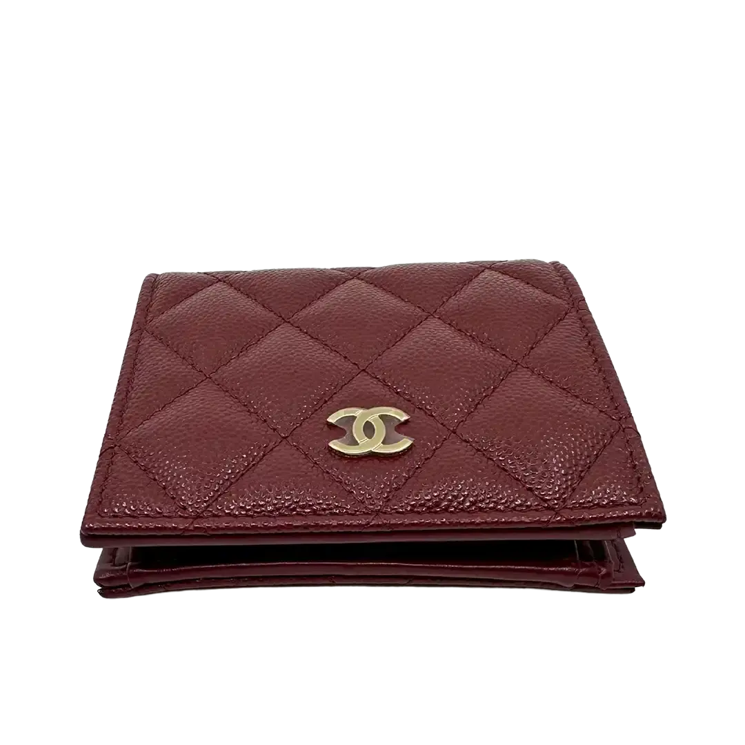 Chanel Geldbörse Bi-fold Kaviarleder Bordeaux / ungetragen Chanel