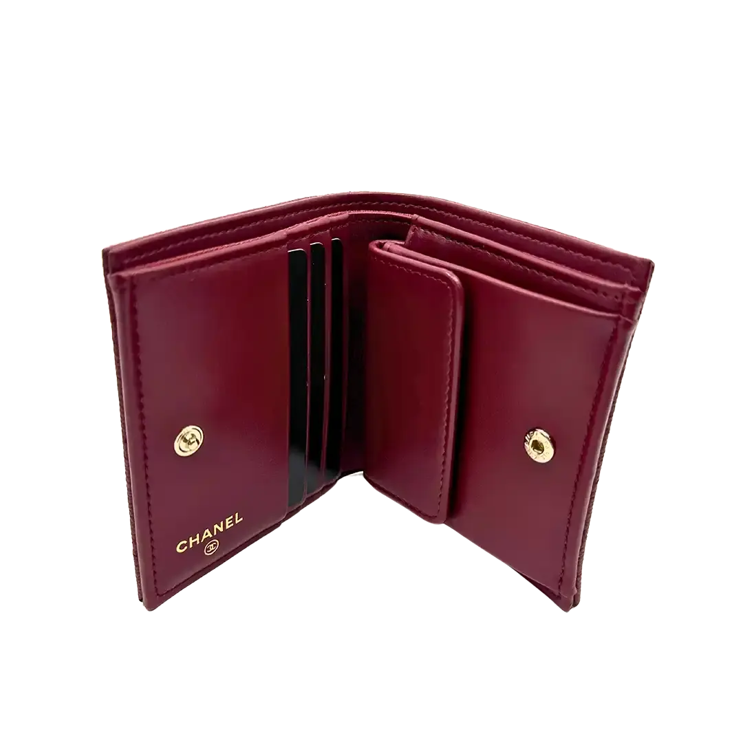 Chanel Geldbörse Bi-fold Kaviarleder Bordeaux / ungetragen Chanel