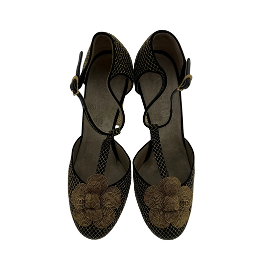 Chanel Heels Metallic gold floral Größe 38 1/2 / sehr gut Chanel