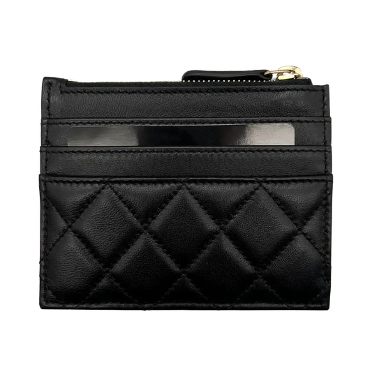 Chanel Kartenetui gestepptes Lammleder schwarz / ungetragen Chanel