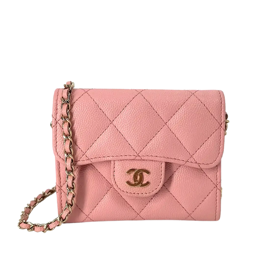 Chanel Mini Wallet on Chain Kaviar Leder Pink Fullset / sehr gut Chanel