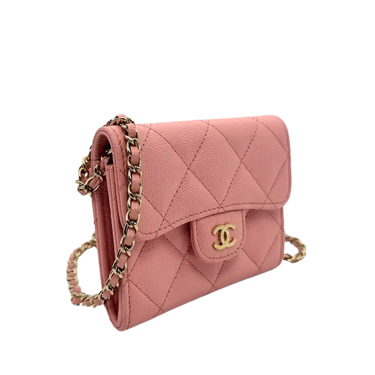 Chanel Mini Wallet on Chain Kaviar Leder Pink Fullset / sehr gut Chanel