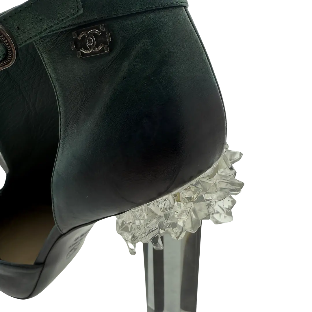 Chanel Ombre Crystal Ice Heel Ankle Boots grün Größe 38 1/2 / guter Zustand Chanel