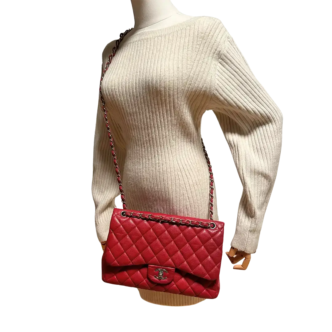 Chanel Timeless Double Flap Bag Jumbo rot Kaviarleder / gut Chanel
