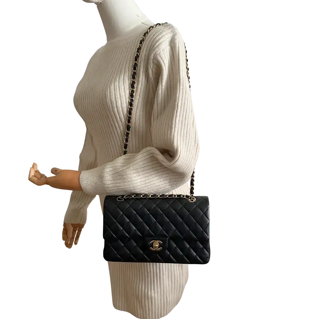 Chanel Timeless Double Flap Bag  Medium schwarz Lammleder Fullset / sehr gut Chanel