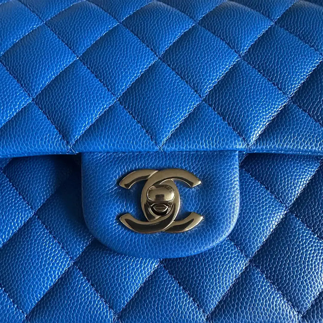Chanel Timeless Double Flapbag Medium Kaviarleder blau 2022 Fullset / ungetragen Chanel